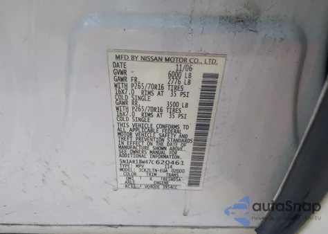 2007 Nissan Pathfinder Se z USA, uszkodzony, nr VIN 5N1AR18W47C620461